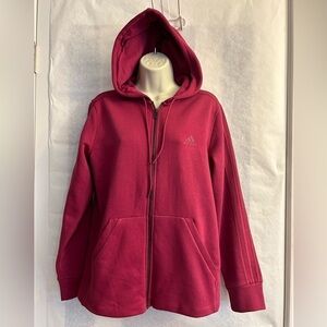 Adidas women’s full zip fleece lined 3strip hoodie with drawstring hood Sz-M.D18